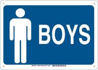 38J006 Restroom Sign, Eng, Alum, 10x14 in, Wht/Blue