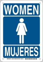 38J040 Restroom Sign, Bilingual, Plastic, 10 x7 in