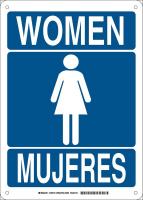 38J043 Restroom Sign, Bilingual, Plastic, 14x10 in