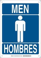 38J048 Restroom Sign, Bilingual, Alum, 14 x10 in