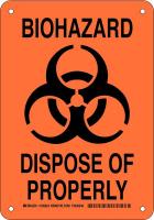 38J326 Biohazard Sign, Alum, 10 x 7 in, Blk/Org