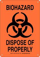 38J330 Biohazard Sign, Plastic, 14 x10 in, Blk/Org