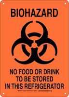 38J336 Biohazard Sign, Plastic, 14 x10 in, Blk/Org