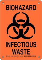 38J338 Biohazard Sign, Alum, 10 x 7 in, Blk/Org