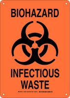 38J341 Biohazard Sign, Alum, 14 x 10 in, Blk/Org