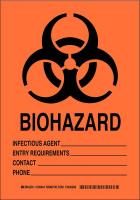 38J346 Biohazard Sign, Polyester, 10x7 in, Blk/Org