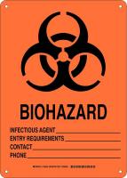 38J347 Biohazard Sign, Alum, 14 x 10 in, Blk/Org