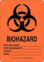38J348 Biohazard Sign, Plastic, 14x 10 in, Blk/Org