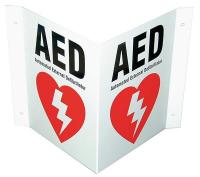38N683 Safety Sign, AED, V-Shaped, 10x8 In.
