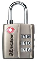 38W810 Combo Padlock, TSA, 3 Dial, Nickel