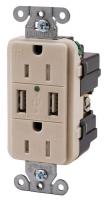 39E878 USB Charger Receptacle, Almond