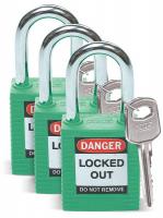 39N164 Lockout Padlock, KA, Green, 1/4 In., PK3