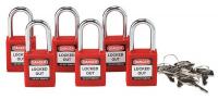 39N170 Lockout Padlock, KA, Red, 1/4 In., PK6