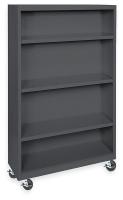 3CTH4 Mobile Bookcase, Steel, 4 Shelf, Black