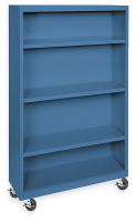 3CTH7 Mobile Bookcase, Steel, 4 Shelf, Blue, 58x36