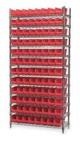 3FYX8 Bin Shelving, Wire, 36X18, 96 Bins, Red