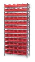 3FYX3 Bin Shelving, Wire, 36X14, 60 Bins, Red