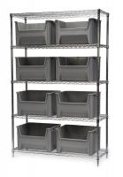 3FYY9 Bin Shelving, Wire, 48X18, 8 Bins, Gray