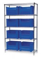 3FYZ1 Bin Shelving, Wire, 48X18, 8 Bins, Blue