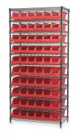 3FYZ7 Bin Shelving, Wire, 36X18, 10 Bins, Red