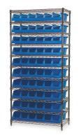 3FYZ6 Bin Shelving, Wire, 36X14, 10 Bins, Blue