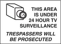 3JE44 Security Sign, 10 x 14In, BK/WHT, ENG, SURF