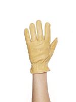 3PLT3 Leather Gloves, Pigskin, Shirred, Tan, M, PR