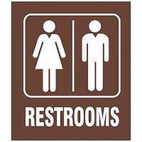3NRE8 Restroom Sign, 6 x 9In, WHT/BR, BR ACRYL