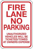 3PMD3 Fire Lane Sign, 18 x 12In, R/WHT, ENG, Text