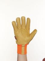 3PVY2 Leather Gloves, Knit Wrist, Orange, S, PR