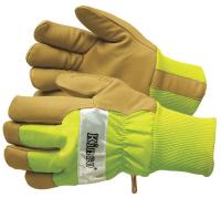 3PVY5 Leather Gloves, Insulated, Lime Green, M, PR