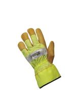 3PVZ7 Leather Gloves, 2XL, Hi Vis Green, PR