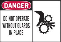 3TU81 Danger Sign, 3-1/2 x 5In, R and BK/WHT, ENG