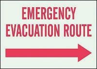 3UA44 Emergency Evacuation Route Sign, R/WHT