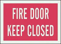 3UB11 Fire Door Sign, 7 x 10In, GRN/R, ENG, Text