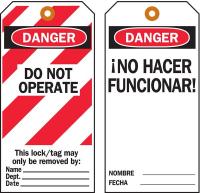 3VAU9 Danger Bilingual Tag, 5-3/4 x 3 In, PK25