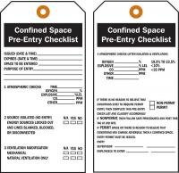 3VAW8 Confined Sp Pre-Entry Checklist Tag, PK25