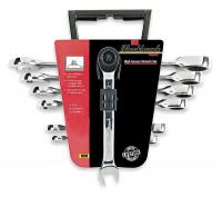 3VY92 Ratcheting Wrench Set, Metric, 7 PC