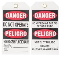 3WPU1 Danger Bilingual Tag, R/Wht, Vinyl, PK25