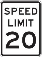 3ZTG8 Traffic Sign, 24 x 18In, BK/WHT, SP LIM 20