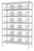 40K503 Bin Shelving, Wire, 48x18, 18 Bins, Clear