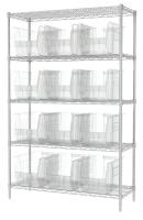 40K504 Bin Shelving, Wire, 48x18, 12 Bins, Clear