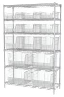 40K506 Bin Shelving, Wire, 48x18, 15 Bins, Clear
