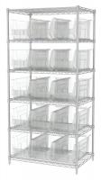 40K508 Bin Shelving, Wire, 36x24, 16 Bins, Clear