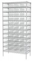 40K518 Bin Shelving, Wire, 36x18x74, 48 Bins, Clear