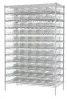 40K521 Bin Shelving, Wire, 48x24x74, 60 Bins, Clear