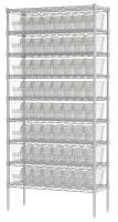 40K524 Bin Shelving, Wire, 36x14x74, 64 Bins, Clear