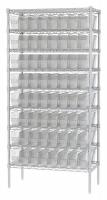 40K527 Bin Shelving, Wire, 36x18x74, 64 Bins, Clear