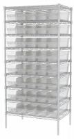 40K530 Bin Shelving, Wire, 36x24x74, 40 Bins, Clear