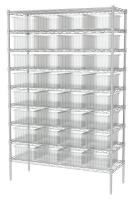 40K531 Bin Shelving, Wire, 36x24x74, 24 Bins, Clear